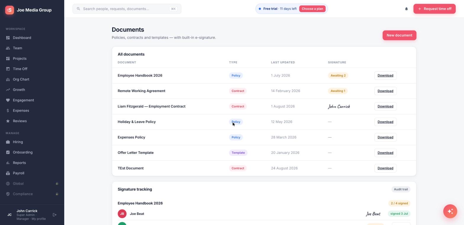 Documents & e-signature in Staffvelo