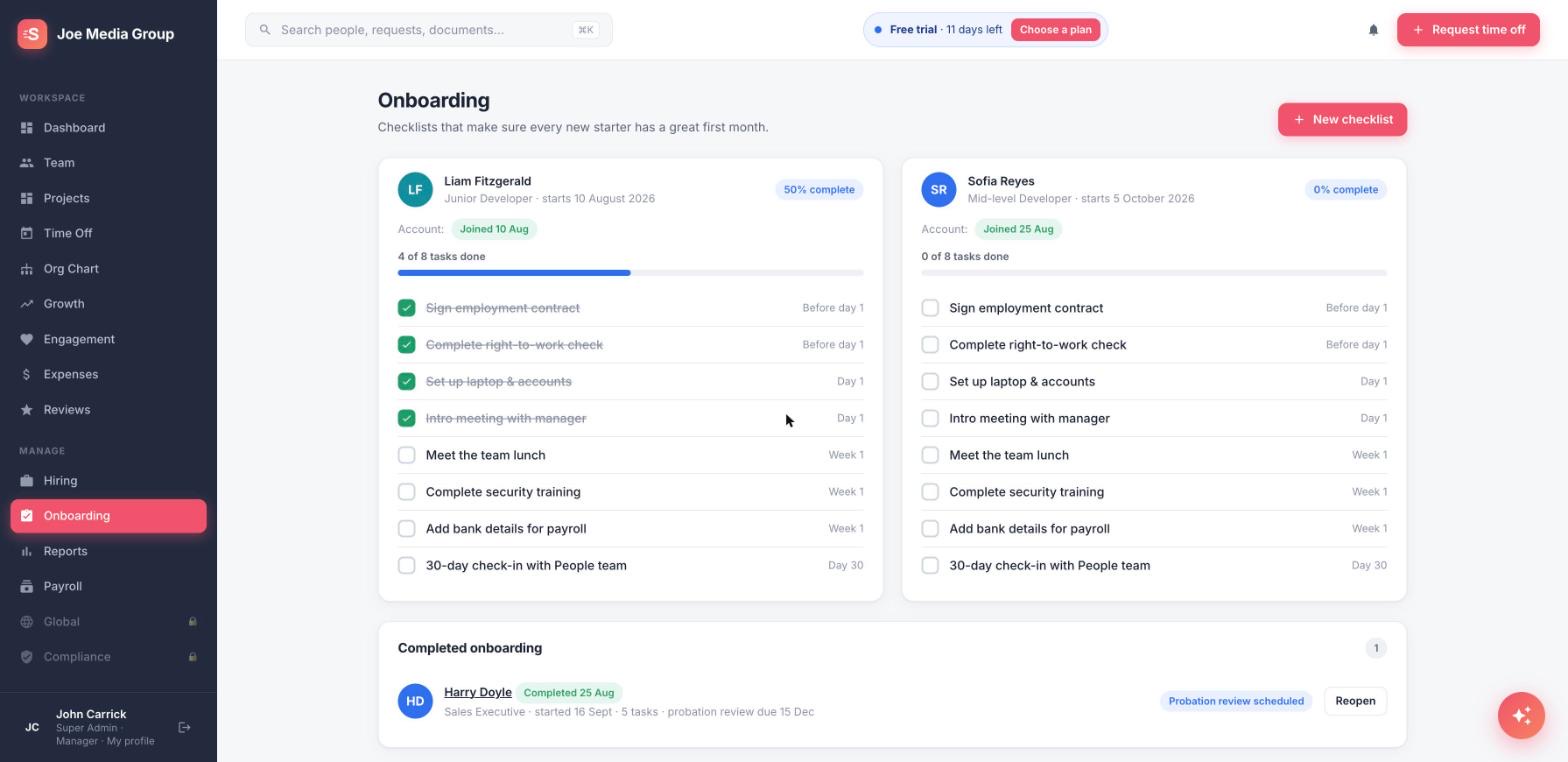 Onboarding in Staffvelo